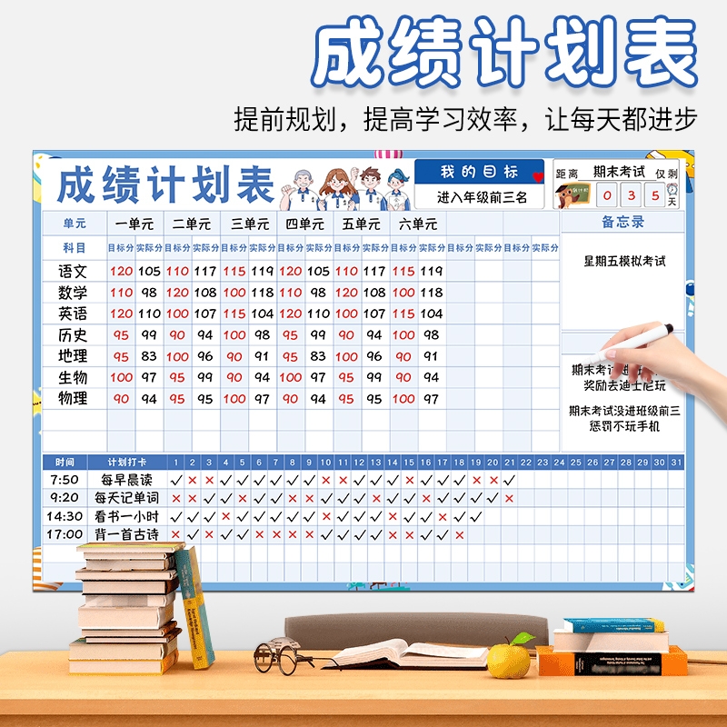 磁吸学生成绩计划表学习自律打卡