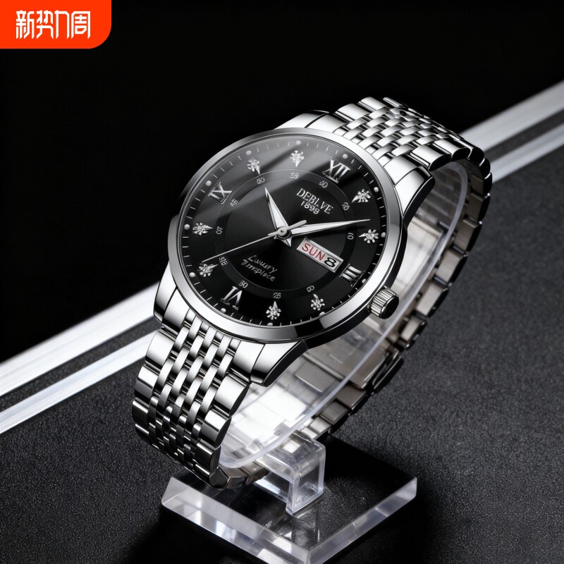 手表男款机械风全自动防水高级感全自动男表数字双日历防水腕表男