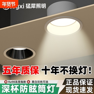 筒灯嵌入式75mm开孔家用防眩深杯led客厅筒灯天花吊灯孔灯全光谱