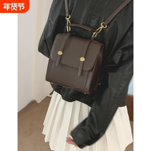 双肩包包女士2025新款潮复古学生背包书包手提旅行包银色白色黑色