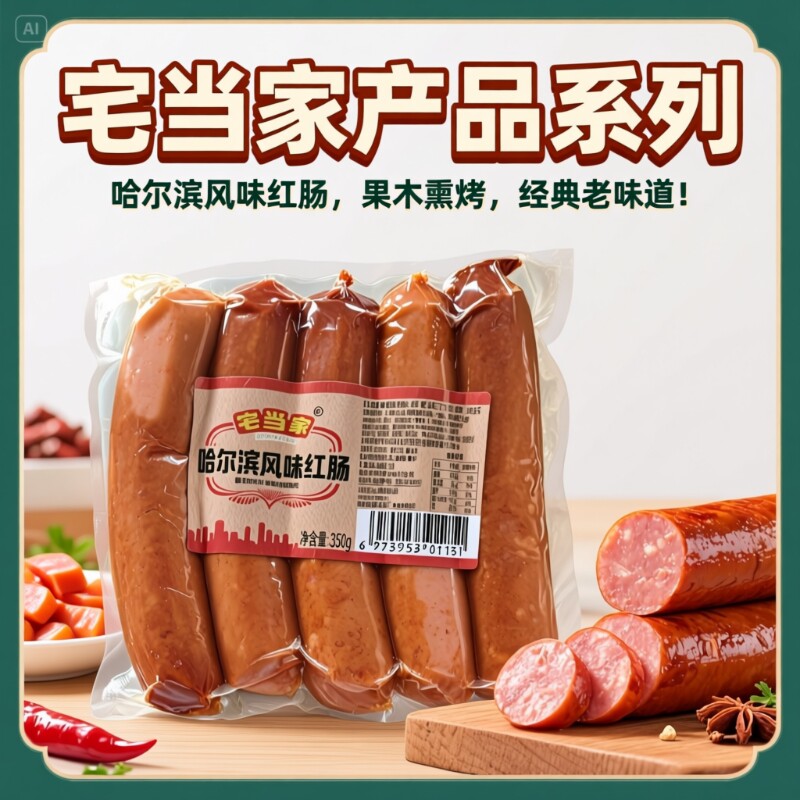 老式传统哈尔滨风味红肠即食香肠火腿肠炭烤烤肠熟食零食开袋即食