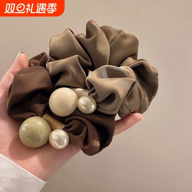 法式时尚小众设计珍珠缎面大肠发圈复古优雅高弹力低马尾头圈发饰