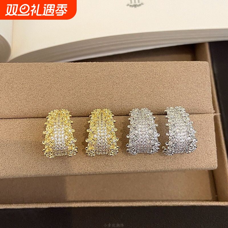 满钻满天星花团锦簇耳钉女轻奢设计感耳环超闪精致时尚轻奢耳饰