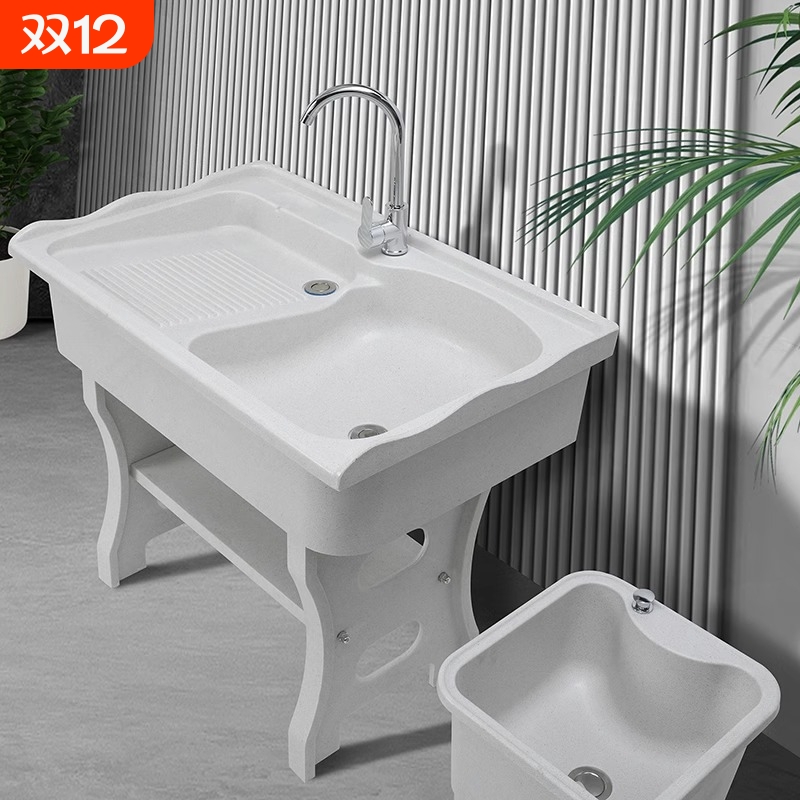 石英石洗衣池台盆一体阳台家用洗衣盆带搓板室外庭院大理石水池槽