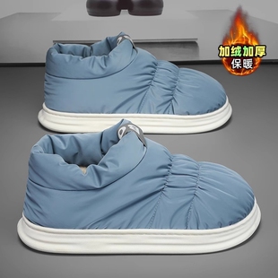 跨境棉拖鞋 冬季 加绒保暖居家包跟棉鞋 外穿防水防滑羽绒雪地靴 男士