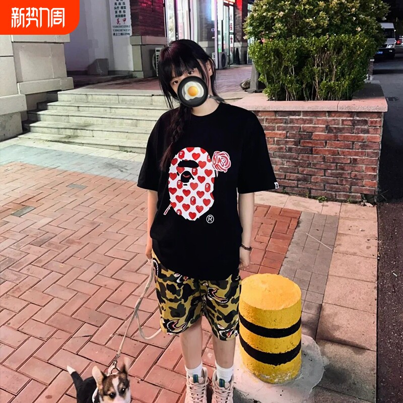 潮牌APE短袖t恤100%纯棉高版本中大童装亲子装SHARK A