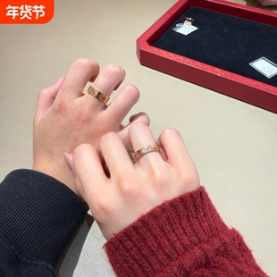 钉子戒指男女18K玫瑰金love满天星情侣对戒指环黄金白金窄版宽版
