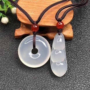 新中式 高冰玉石玛瑙国风吊坠 冰种白玉髓平安扣项链男女项链情侣款