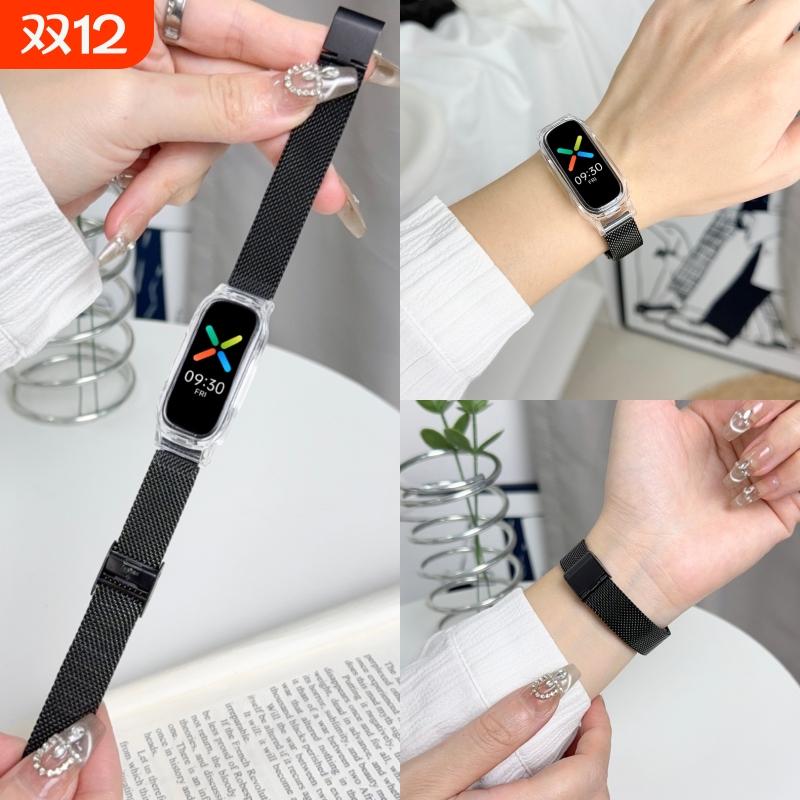 适用OPPO band金属表带运动版时尚版活力版EVA限定版通用智能手环替换oppo金属卡扣款腕带男女生个性潮流配件