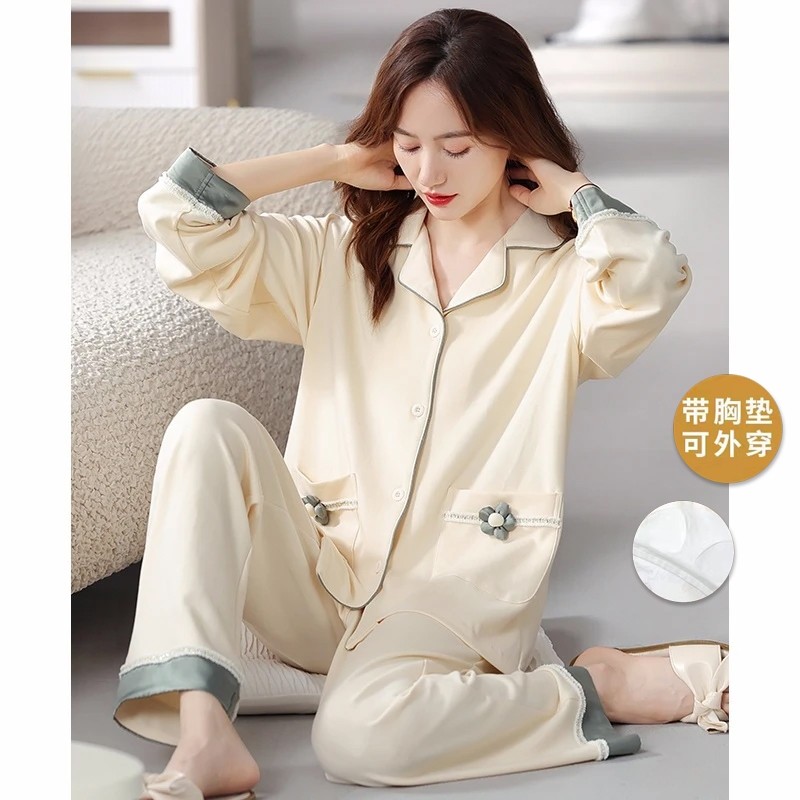 睡衣女春秋长袖大码套装2025年秋季高级感家居服可外穿针织亲肤
