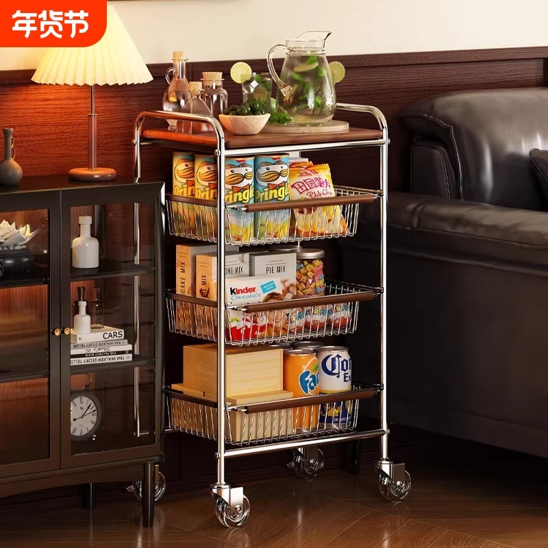 零食小推车中古置物架客厅落地移动厨房果蔬收纳多功能家用餐边柜,住宅家具,移动边几/推车,淘宝优惠券,粉丝福利购,淘宝优惠卷