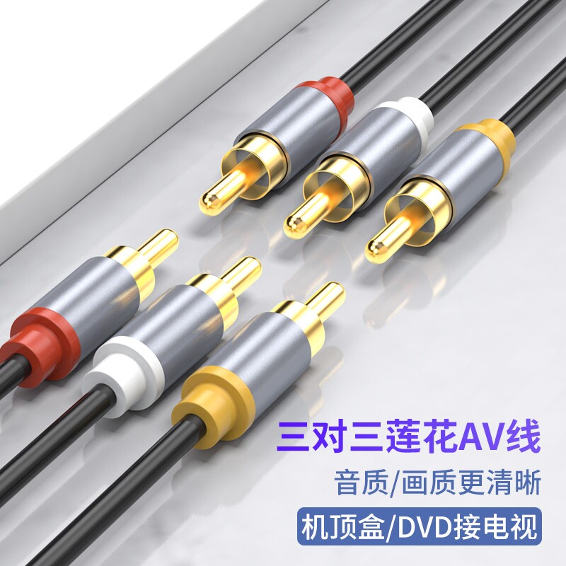 三对三莲花AV线音频线dvd线机顶盒子老电视机信号连接红黄白三色插头视频线输出3对3加延长线功放接口