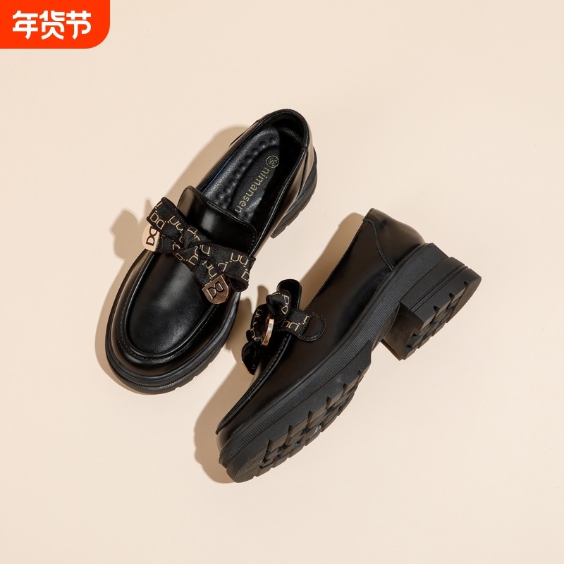 徐璐同款真皮厚底小皮鞋女2025新款春季明星同款乐福鞋女休闲百搭