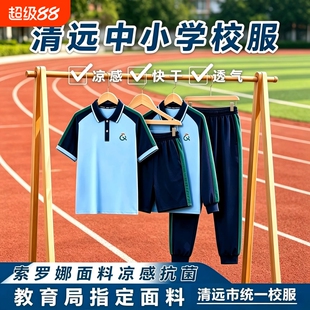 广东清远市统一校服中小学生夏季新款运动服短袖上衣短裤长裤套装