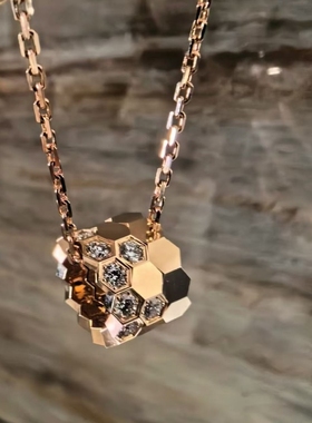 蜂巢项链女厚镀18K玫瑰金路路通锁骨链小蛮腰吊坠链子钻石白金