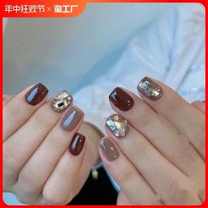 秋冬新款穿戴甲高级成品美甲贴片美拉闪钻手工穿戴甲立体蝴蝶贴纸