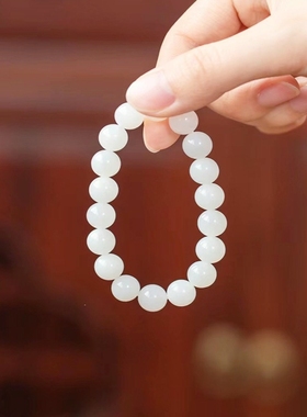 和田玉新疆金丝玉手串天然羊脂级白玉男女款情侣款圆珠手链