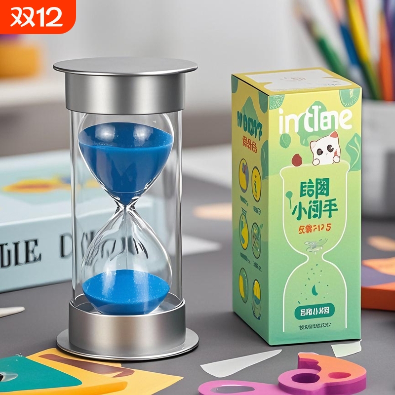 银色玻璃沙漏计时器儿童桌面摆件