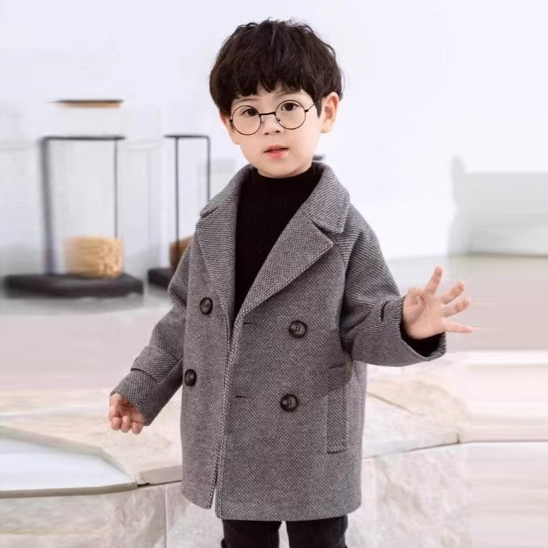 秋冬新款童装男童呢子大衣毛呢外套儿童宝宝洋气加厚小西装潮外套