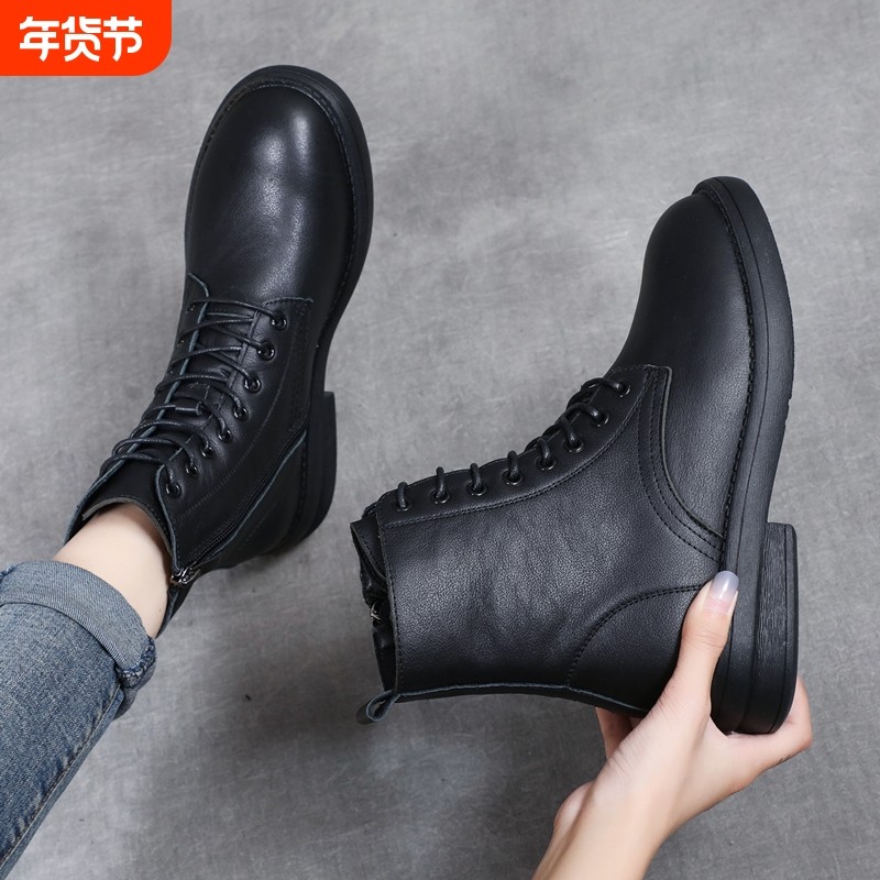 真皮短靴女马丁靴2025春秋软底全牛皮单靴软皮女士皮鞋加绒冬靴子,女鞋,马丁靴,淘宝优惠券,粉丝福利购,淘宝优惠卷