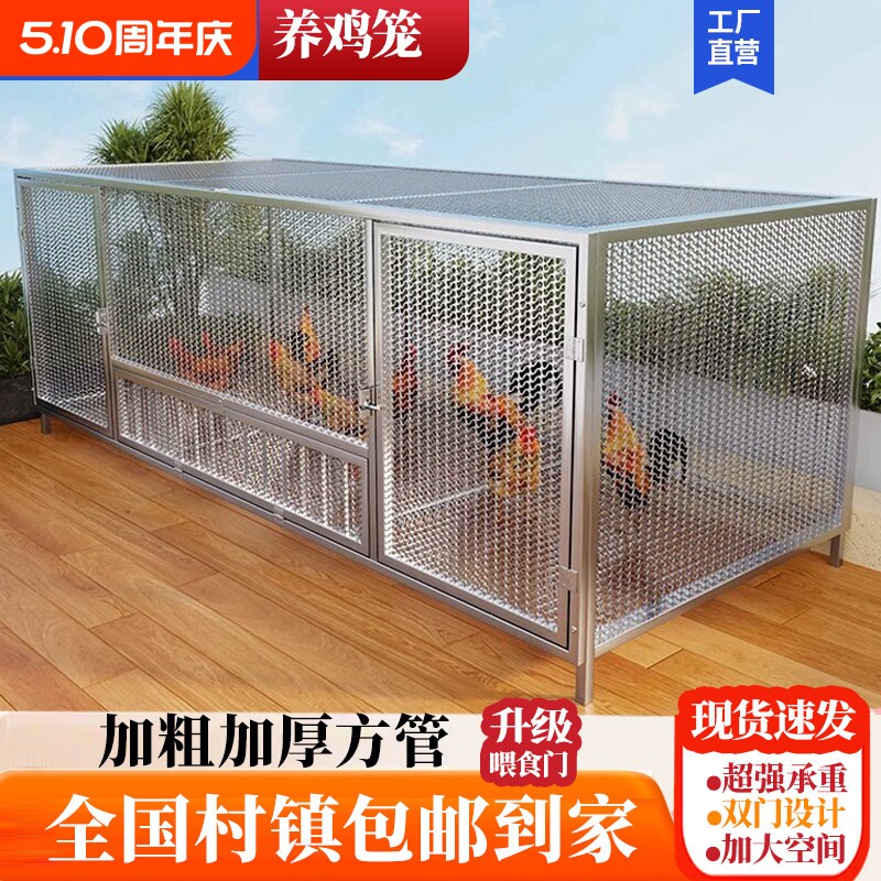 鸡笼子室外家用大号方管密网防雨农村芦丁自动清粪养殖笼防黄鼠狼