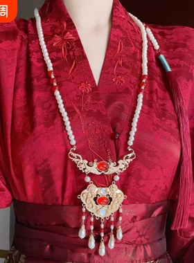 汉服长璎珞背云流苏平安锁项链小众气质个性黄色晚明风宫廷配饰女