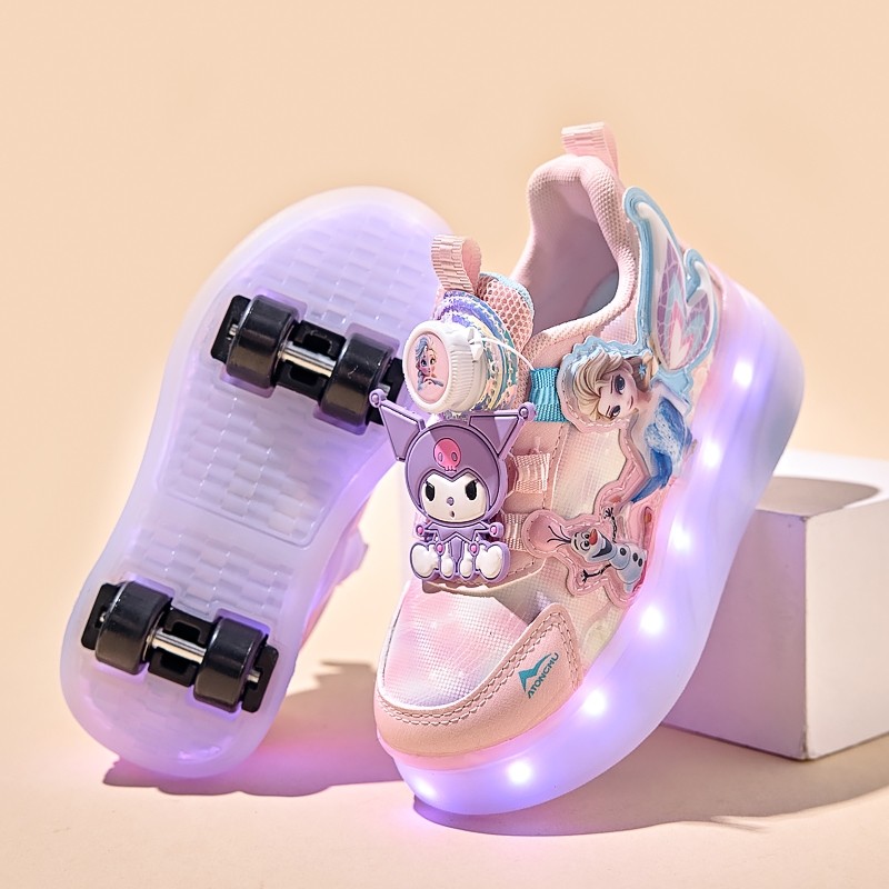 库洛米女童暴走鞋2025新款四轮发光溜冰鞋可拆隐形女孩轮滑鞋学生