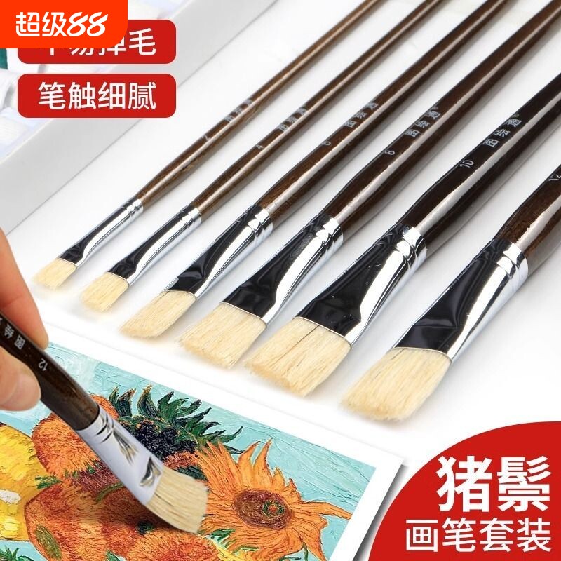 猪鬃毛油画笔美术生专用丙烯笔图片
