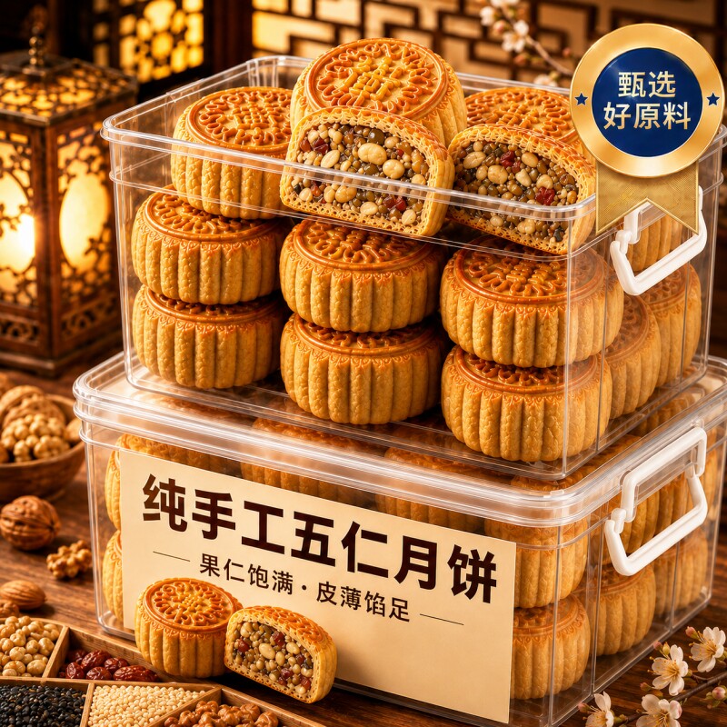 广式五仁月饼老式豆沙蛋黄莲蓉无糖传统老字号中秋坚果官方旗舰店