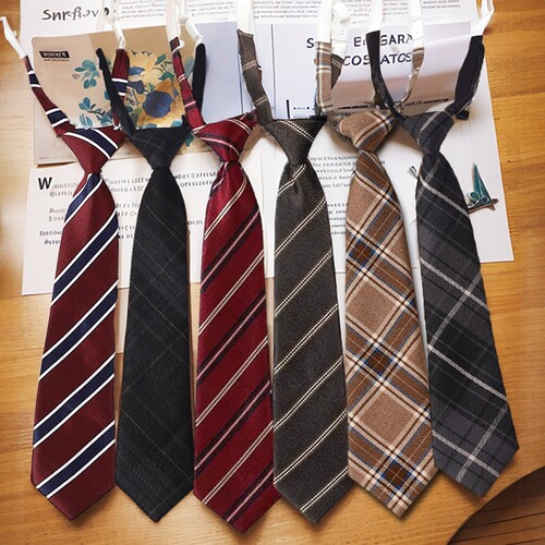 jk领带女格子条纹懒人免打