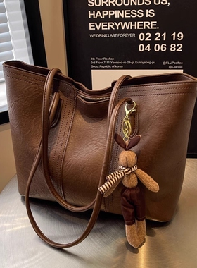 艾程大容量包包女2024新款通勤单肩包软皮简约百搭托特包黑色棕色