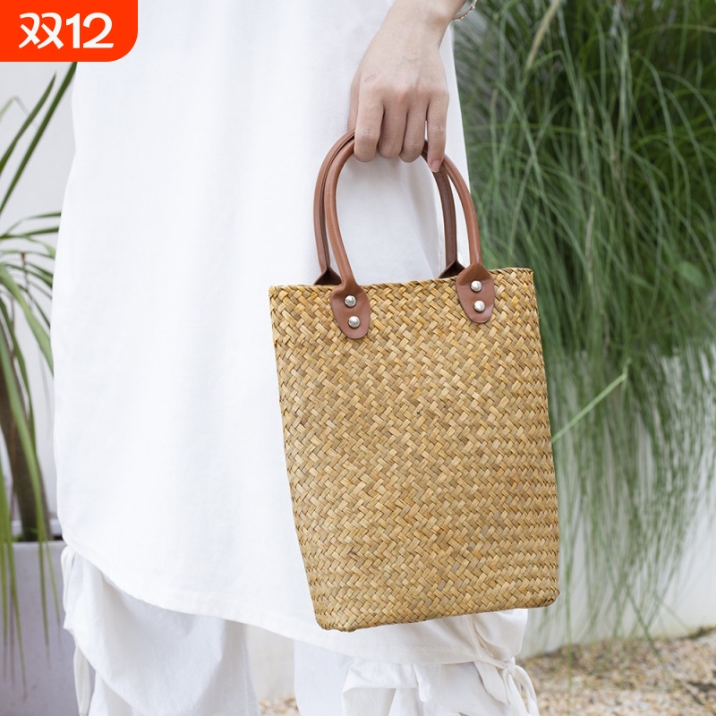 编织韩版拼接手提包2024春季新款百搭ins单肩腋下包托特包女手工