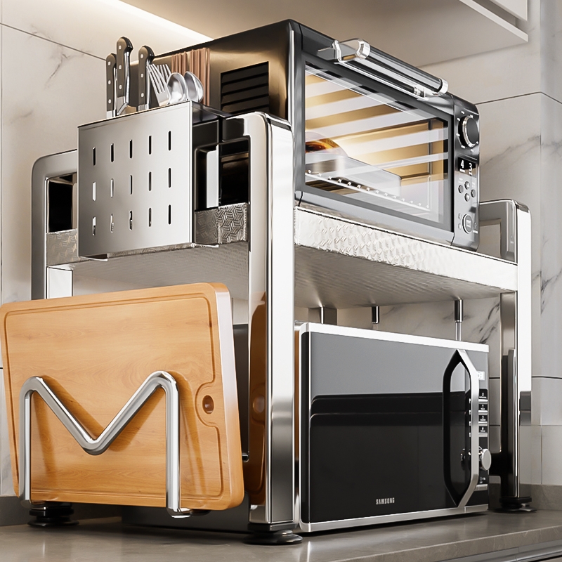 不锈钢厨房微波炉置物架台面多功能支架多层烤箱台面电饭煲收纳架