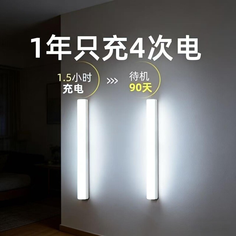 人来即亮充电人体感应灯夜间自动感应灯带入户灯条磁吸楼梯照明