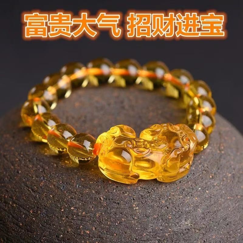 2025黄水晶貔貅手链手串晶体干净颜色原创黄水晶男女礼物饰品仿