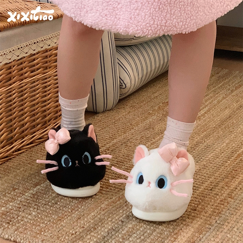 少女心蝴蝶结包跟棉拖鞋冬