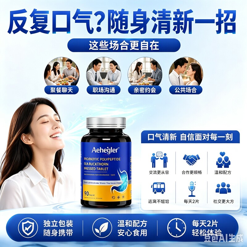 益生菌多肽丁香沙棘片调理胃肠男女士清新口气重去口腔口臭含片除