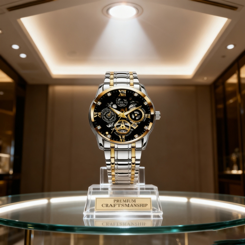 手表男款机械风全自动防水高级感全自动男表数字双日历防水腕表男