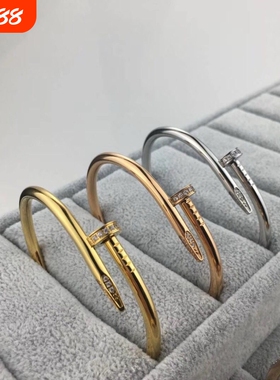 手镯女高级感轻奢小众窄版钛钢玫瑰金色钉子情侣手环白金黄金