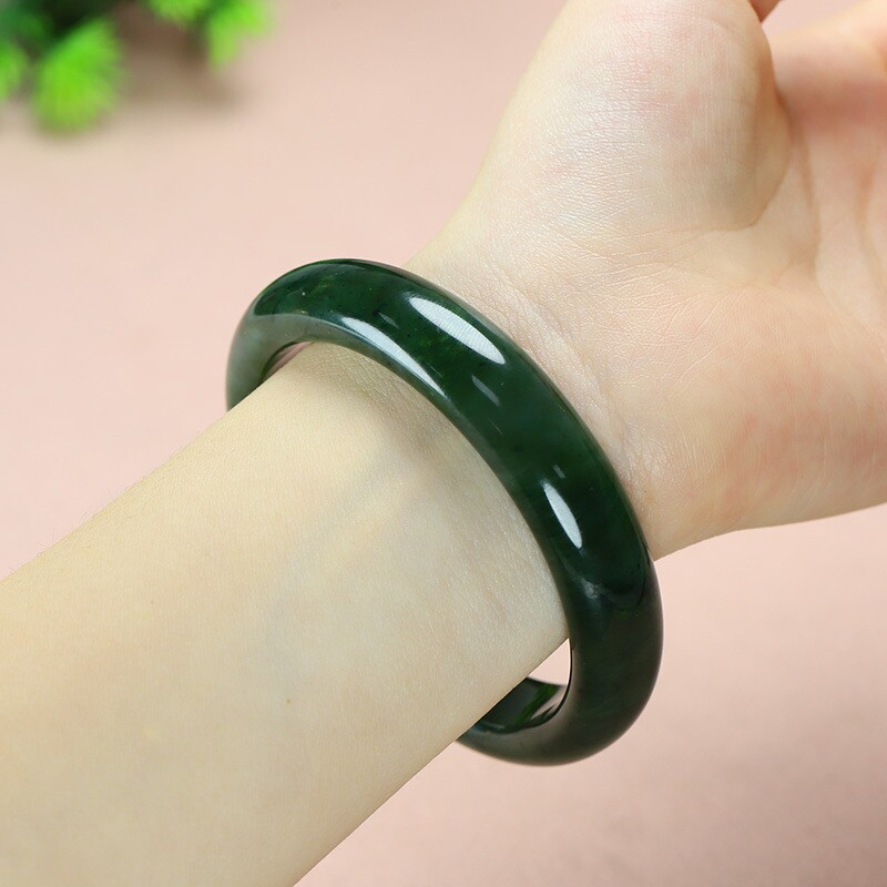 正品和田碧玉手镯俄料老坑玉镯子猕猴桃送妈妈女友礼物带证书国风