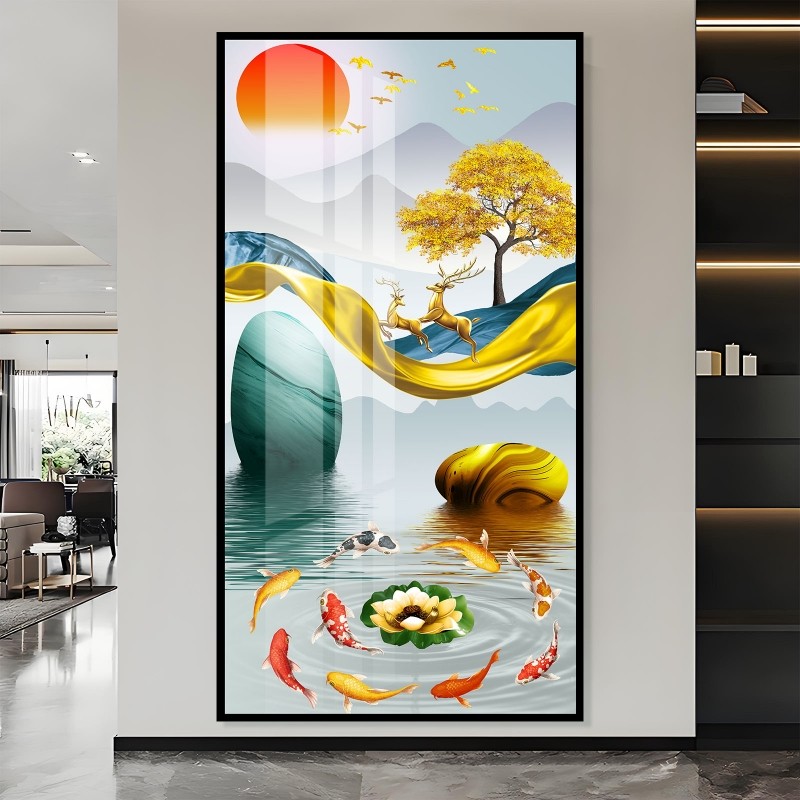 麋鹿入户玄关装饰画客厅墙贴画自粘背景墙走廊墙壁纸画5d立体贴纸