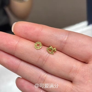 「马上有钱」金色碎碎冰小马驹钱币耳钉新中式时尚高颜值贵气耳饰