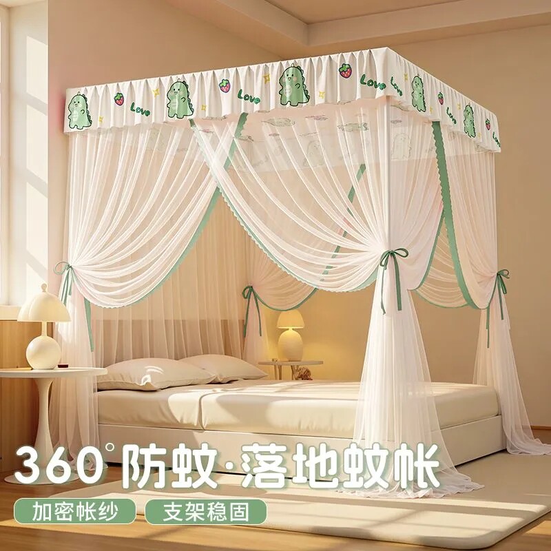 蚊帐卧室家用三开门落地宿舍单人床支架加粗免拼宫廷防蚊纱帐2026