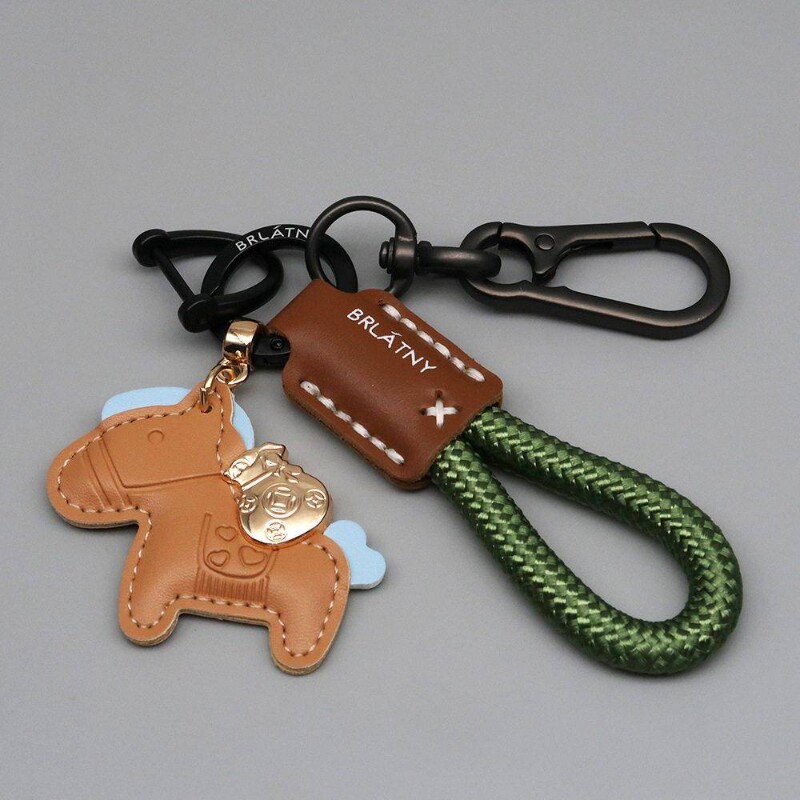 卡通马上有钱钥匙扣创意汽车钥匙炼圈皮革手工编织绳书包挂件礼物