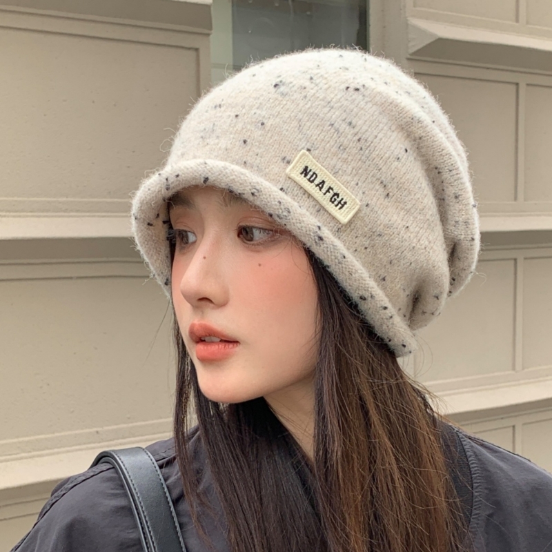 大头围堆堆帽女秋冬卷边冷帽显脸小包头月子帽针织白色黑色咖色