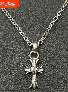 ODEK高级vintage复古满钻桃心十字架项链爱心经典潮牌男士小众