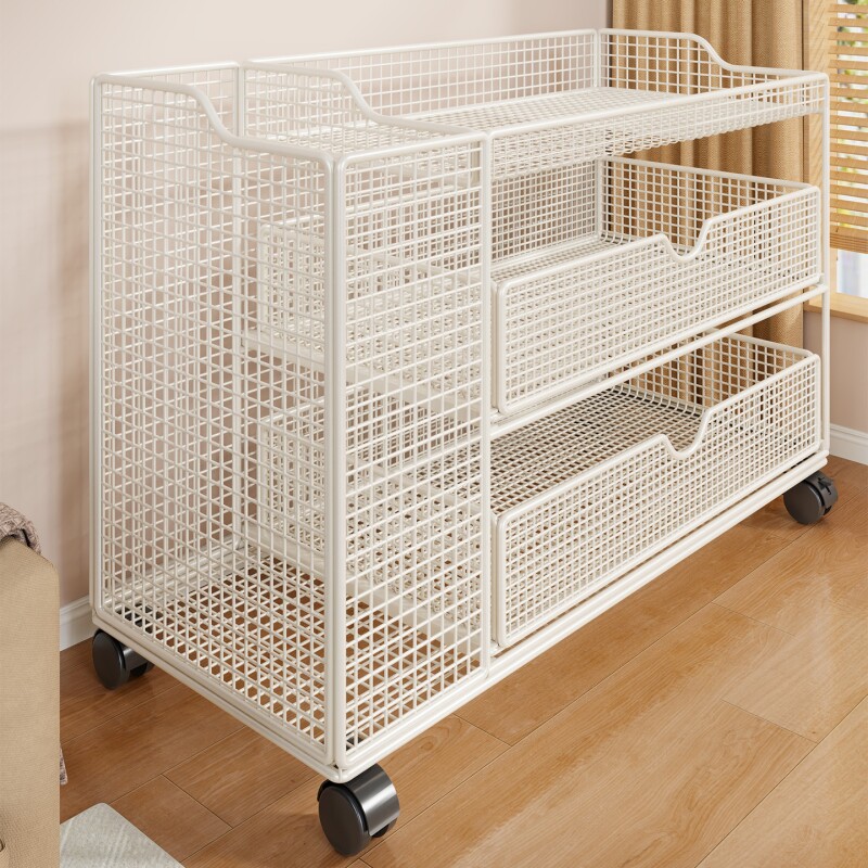 瑜伽垫收纳筐带轮抽拉式健身运动器材整理架大容量铁艺收纳小推车