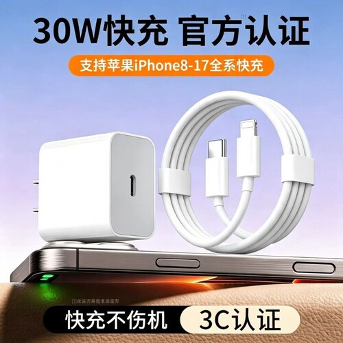 适用苹果充电头30WPD充电器iPhone15/16/17快充头14手机20数据线20w插头typec套装11XR冲iPad正品原套装13/12