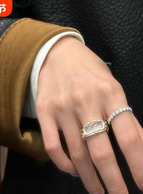复古奢华招财小方糖戒指中古冰透高颜值气质戒指男女小众高级指环