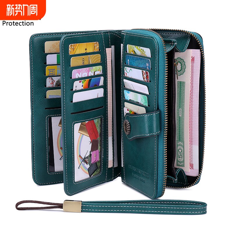 2026新款防盗刷手拿钱包油蜡皮长款手机包时尚多功能女士钱包时尚